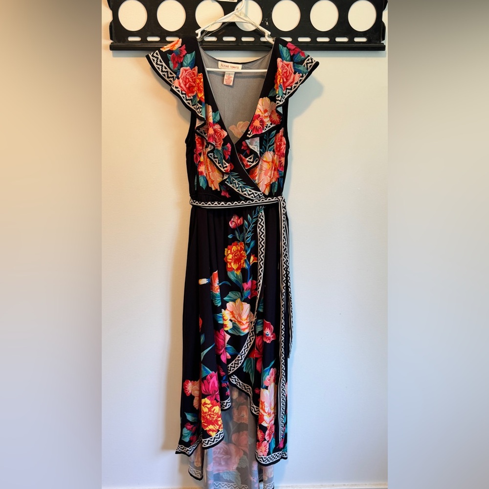 Flying Tomato Black Maxi Dress with Vibrant Floral Design